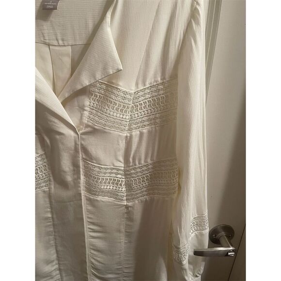 Chicos Women's Ivory Lace-Trim Collared Blouse Size S Long Sleeve - Picture 2 of 11